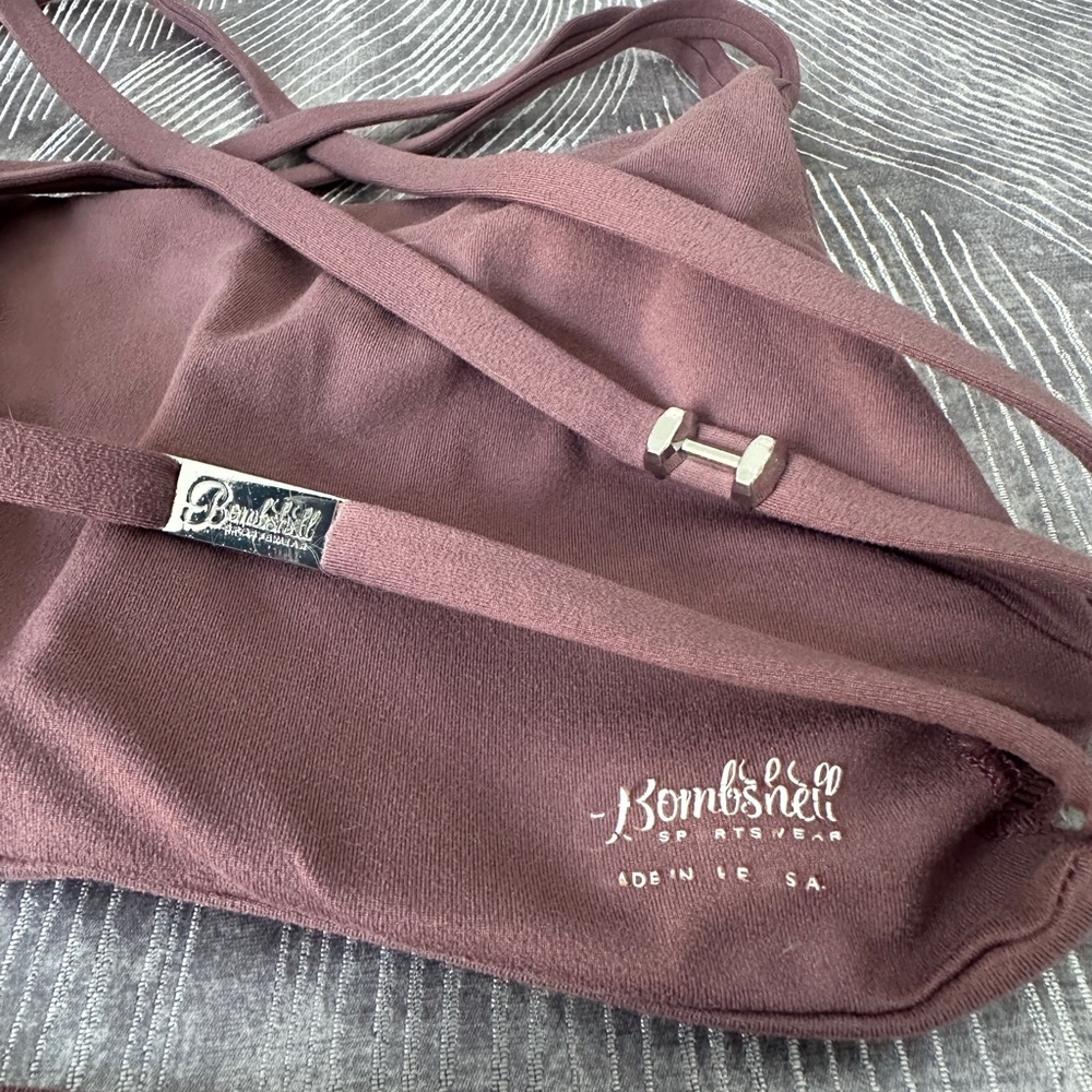 Bombshell Sportswear Brown Leggings Mauve Set - Picture 10 of 13